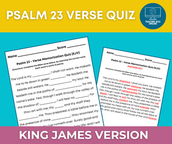 Preview of Psalm 23 Bible Verse Memorization Quiz - Word Bank and Answer Key Included
