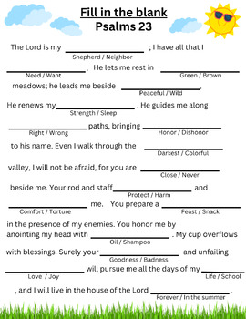 Preview of Psalm 23 Fill in the blank