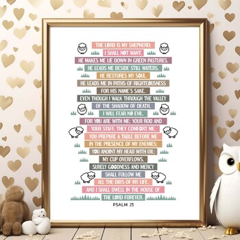 Preview of Psalm 23 Poster, Bible verse. The Lord is my shepherd. Boho wall art