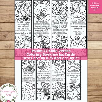 Preview of Psalm 27 Coloring Bible Verse Bookmarks, KJV Scripture Christian Prayer Craft