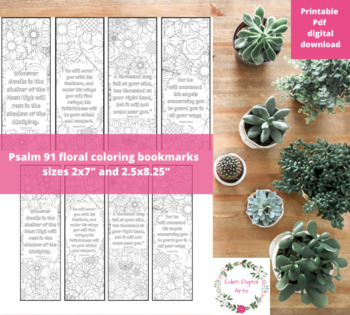 Preview of Psalm 91 Coloring Bible Verse Bookmarks Scripture Activity Craft Page Flowers