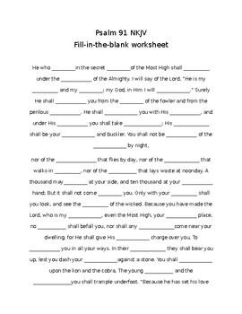 Preview of Psalm 91 NKJV Fill-in-the-blank worksheet
