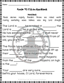 Psalm 93 Worksheet Activity Pack By The Treasured Schoolhouse Tpt