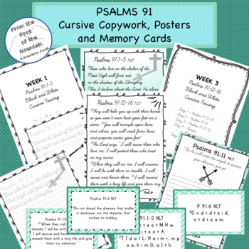 Preview of Psalms 91 Cursive Tracing, Copy work and Memory Cards - Color and B&W
