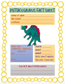 Preview of Psittacosaurus Dinosaur Fact Worksheet