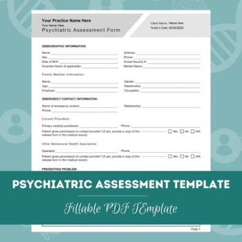 Preview of Psychiatric Assessment Template | Fillable / Editable PDF