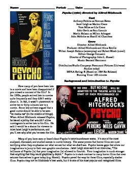 Preview of Psycho Film (1960) Study Guide Movie Packet