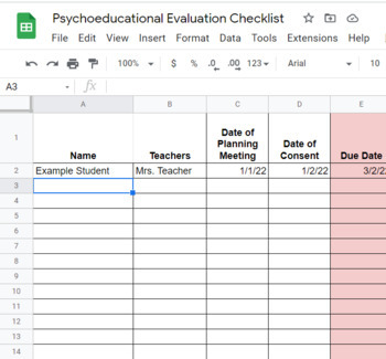 Preview of Psychoeducational Evaluation Tracker