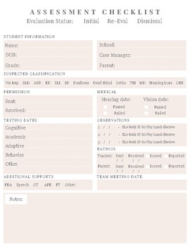 Preview of Psychoeducational Evaluations Checklist