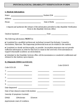 Preview of Psychological Disability Verification Form