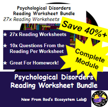 Preview of Psychological Disorders Module Reading Worksheet Bundle **Editable**