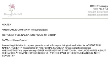 Preview of Psychological Evaluation Prior Authorization Template for Insurance