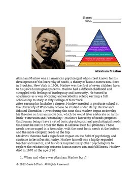 Preview of Psychology: Abraham Maslow Worksheet