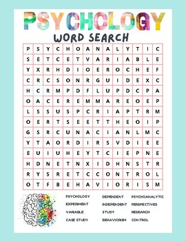 Preview of Psychology Basic Terms Word Search and Definition Pages