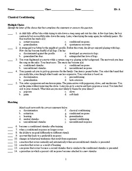 Preview of Psychology - Classical Conditioning (Quiz or Study Guide)