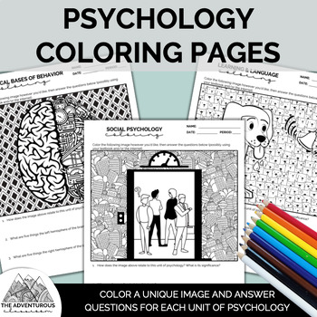 Preview of Psychology Coloring Pages with Related Questions