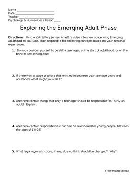 Preview of Psychology - Exploring the Emerging Adulthood Phase