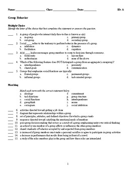 Preview of Psychology - Group Behavior (Quiz or Study Guide)