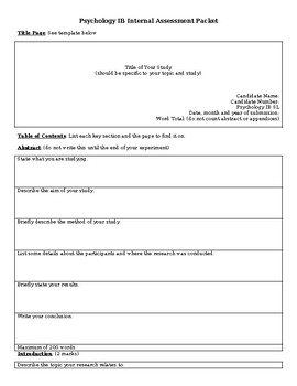 Preview of Psychology IB Internal Assessment Packet (Editable & fillable resource)