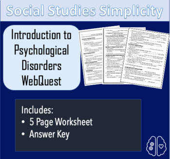 Preview of Psychology Introduction to Psychological Disorders WebQuest