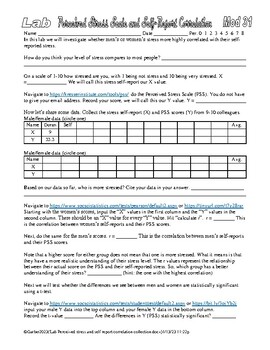 Preview of Psychology Lab Stress Correlations AP Psychology Statistics Perceived Stress