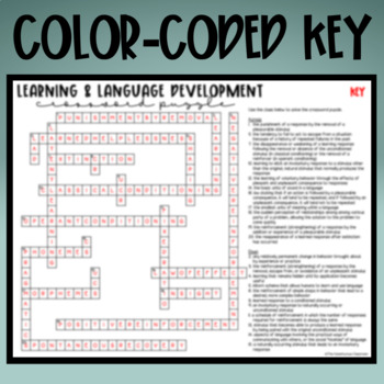 Psychology: Learning and Language Development Crossword Puzzle TPT