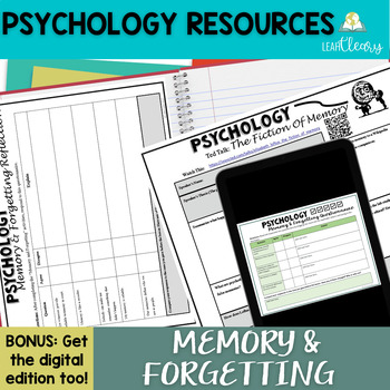Preview of Psychology Memory and Forgetting  Activities and Presentation Print and Digital
