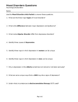 Preview of Psychology - Mood Disorder questions booklet