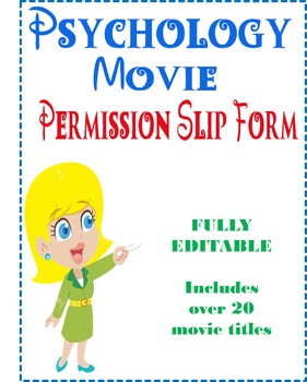 Preview of Psychology Movie or Video Guide Permission Slip Form Fully Editable