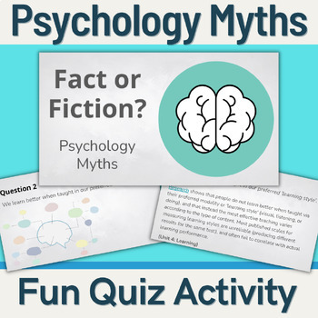 Preview of Psychology Myths - Fact or Fiction (Intro Activity)