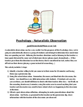 Preview of Psychology - Naturalistic Observation Activity - Research Methods