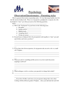 Psychology Parenting Style Observation Questionnaire | TpT