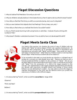 Preview of Psychology: Piaget Meets Santa Claus and Discussion Questions Activity
