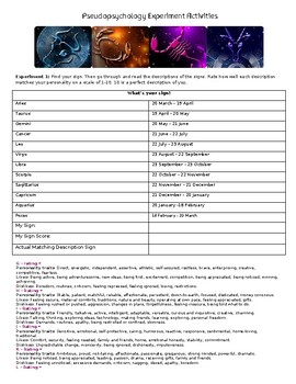 Preview of Psychology: Pseudopsychology Experiment Activities (Sub Plans)