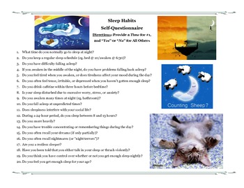 Preview of Psychology Sleep/Dreams Unit: Evaluating Habits Questionnaire+Analysis