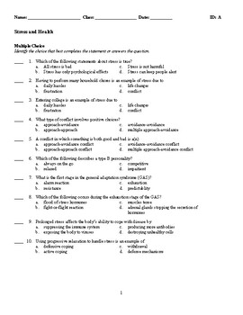 Psychology - Stress and Health - Test by Ron's Secondary School Store