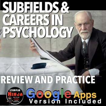 Preview of Psychology Subfields & Careers Review/Practice + Google Apps Version