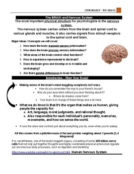 Preview of Psychology - The Brain/Nervous System Lesson Booklet  (lessons/videos/questions)