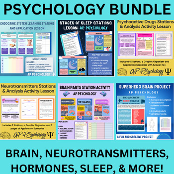 Preview of Psychology: The Brain, Neurotransmitters, Biology,Drugs, & Sleep Stations Bundle