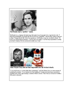 Preview of Psychology - The Psychology of Serial Killers matching activity