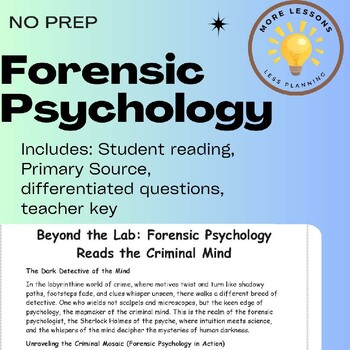 Preview of Psychology: True Crime Forensic Science Guided Reading Comprehension Worksheet