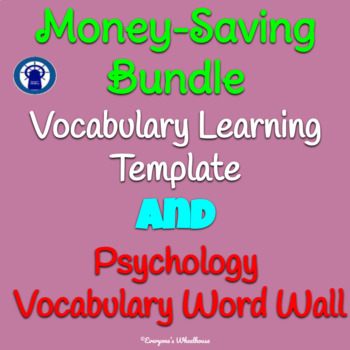 Preview of Psychology Vocabulary Word Wall BUNDLE--100 Common Vocabulary Words + Template