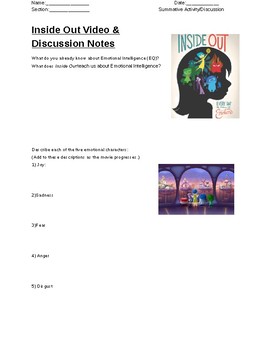 Preview of Psychology of Inside Out Video Guide with Answer Key
