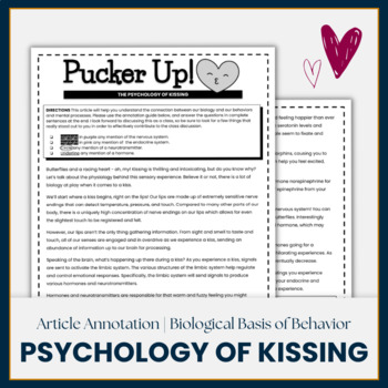 Preview of Psychology of Kissing | Valentine's Day | Neuroscience
