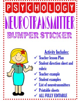 Preview of Psychology or Science Neurotransmitter Bumper Sticker Review Activity w/Example