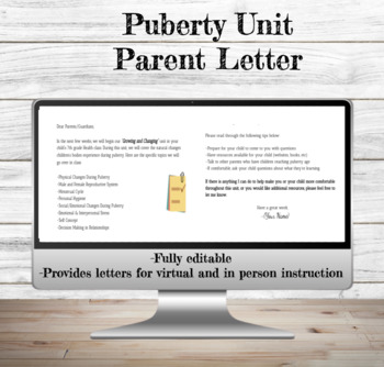 Preview of Puberty Unit-Letter to Parents | Parent Communication | Growing & Changing | 