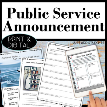 Preview of Persuasive Writing Public Service Announcement Activities Write and Analyze