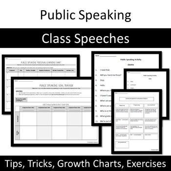 Preview of Public Speaking & Class Speech Tips, Tricks, Growth Charts, Exercise Activities