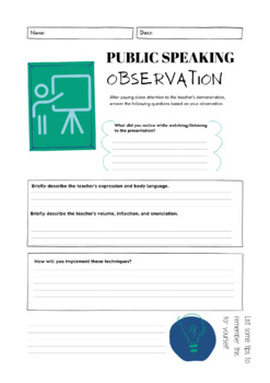 Preview of Public Speaking Observation Worksheet