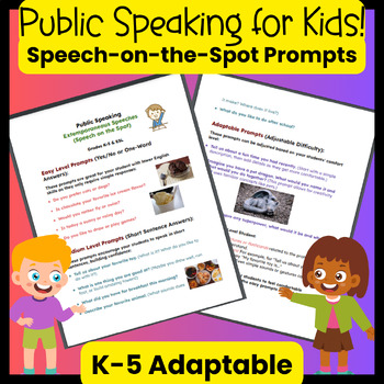 Preview of Public Speaking "Speech-on-the-Spot" Fun Prompts for K-5! (Freebie)